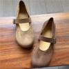 Johnature Genuine Leather Soft Soled Flats Retro Shallow Soft Cowhide Buckle Strap Women's Shoes