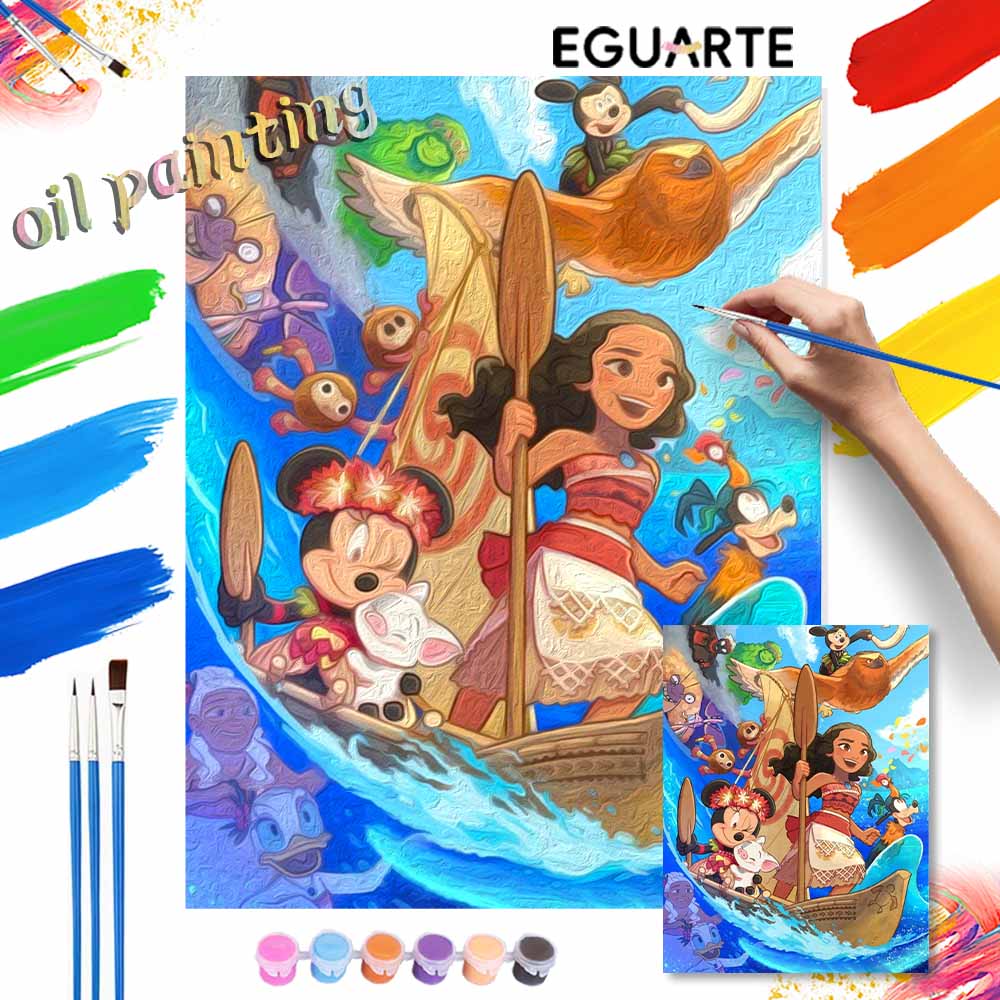 Disney Moana Mickey Mouse oil paint by numbers painting kit handmade diy home decor gifts creative wall art canvas for living room sets