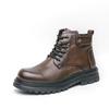 FashionBrand Leather Fashion Motorcycle Boots Men Lace-Up Male Ankle Boots Men's Casual High Top Shoes New All-match Men Walking Shoes