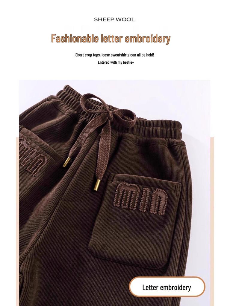 Girls' Fleece-Lined Wide-Leg Pants: 2025 Autumn/Winter Casual Straight-Leg for Kids