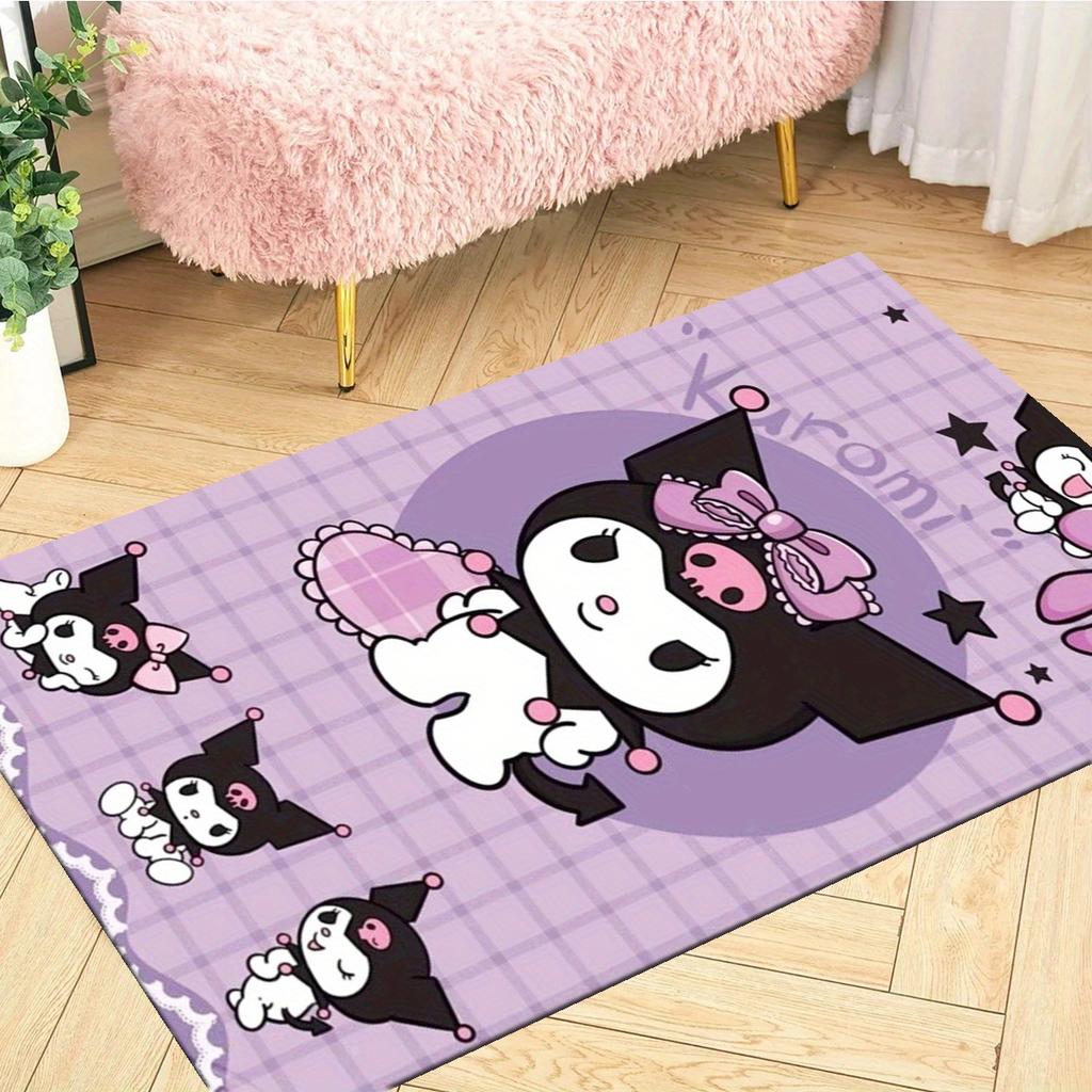 1pc Kuromi Sanrio Pattern Rug,800g/m2 Crystal Velvet,Soft and Comfortable 3D Printed Decorative Rugs for Living Room,Bedroom,Corridor & Matt