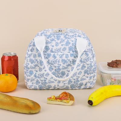 Damen Gesteppte Lunchtasche Große Kapazität Niedliche Lunchbox-Tasche Geblümtes Baumwollgepolsterte Picknicktasche Arbeitstasche