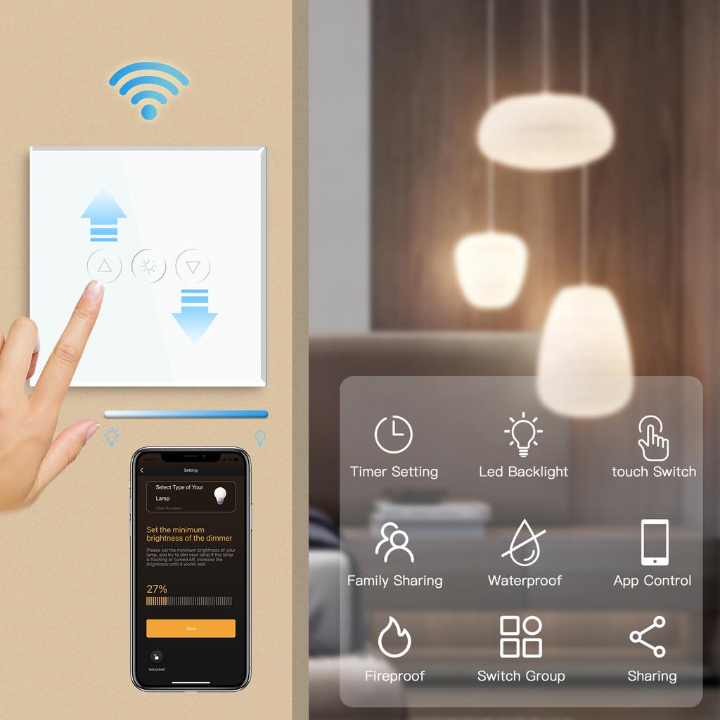 BSEED Wifi Stmívací Spínače 1pólový Chytrý Dotykový Spínač Nahoru Dolů Tuya Smart Life Aplikace Alexa S EU Zásuvkou USB Porty Type-c