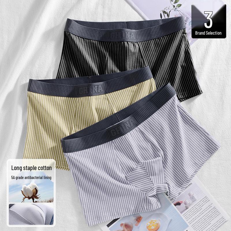 Men's Striped Cotton Boxer Briefs - Antibacterial & Breathable for All Seasons