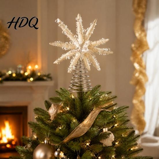 Coastal Holiday Tree Decorations Beach Starfish Christmas Topper 6 Inch Nautical Treetop Topper Ornament Ocean Style Decoration for Xmas Party Home
