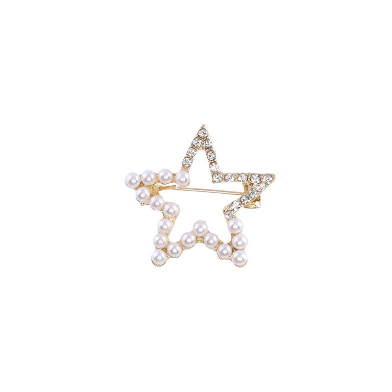 Simple Hollow Pearl Star Brooch, New Cute Corsage Pin, Anti-light Buckle, Cardigan, Suit Accessories Collar Pin.
