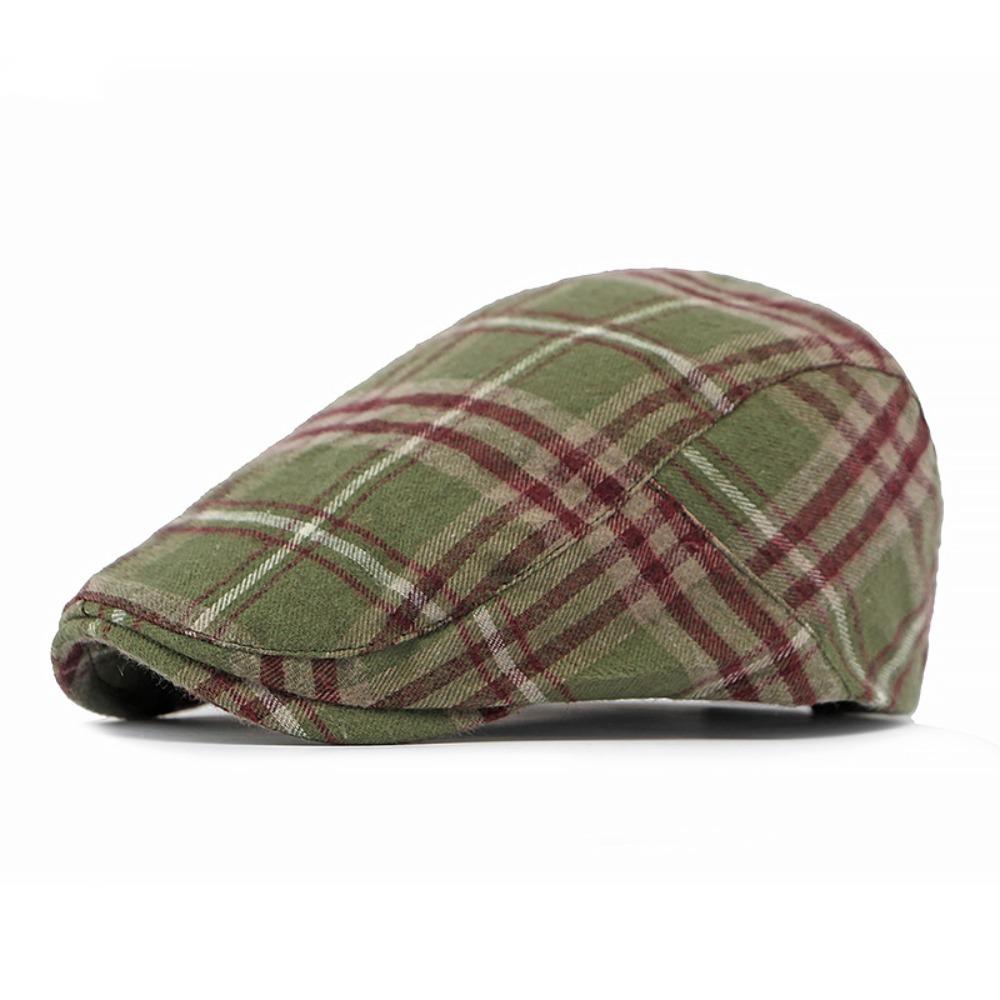 Cool Checkered Bud Caps Large Head Girth Yellow Tartan Beret Painter Hat  Clothes Accessories