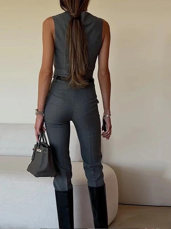 2024 Sommer Mode Damen Einfarbiges Weste und Lange Hose Set