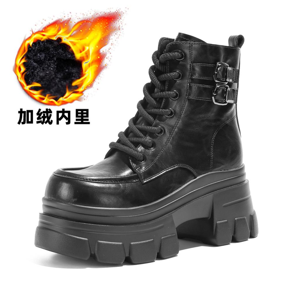 9Cm Muffin Thick Bottom Inner Height Increase Shorty Le British Style Short Boots Women's 2026 Autumn and Winter New Martin Boots