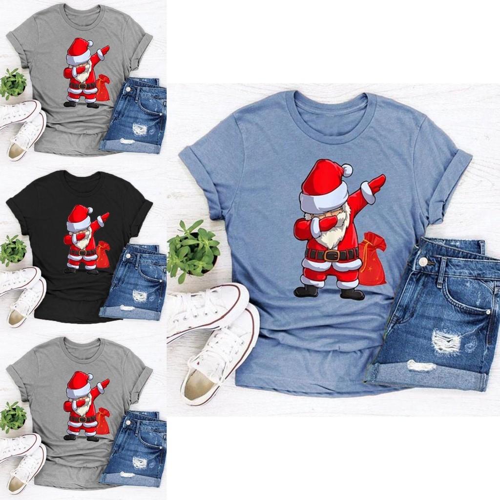 Women Santa Claus Dabbing Print T-shirt Soft Comfortable Christmas Short Sleeve Tee
