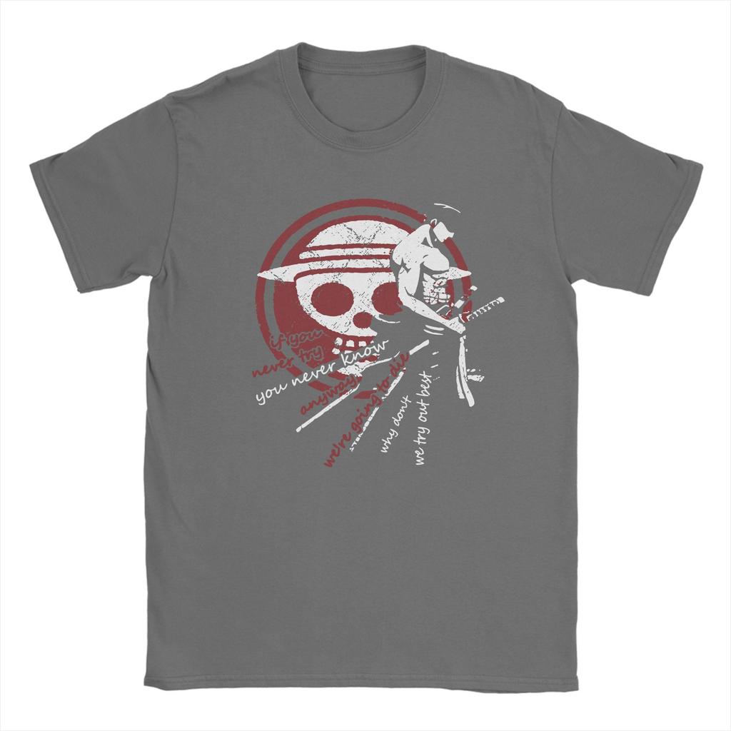 Zoro Ones Pieces T Shirts for Men Cotton Novelty TShirt Crew Neck Anime Tees Short Sleeve Clothes Gift