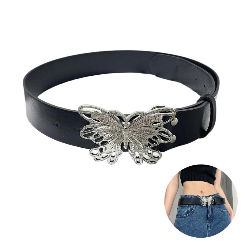Adult Waist Belt with Unique Hollowed Butterfly Buckle Multiple Color PU Waist Belts for Rock Fan Wear Resistant