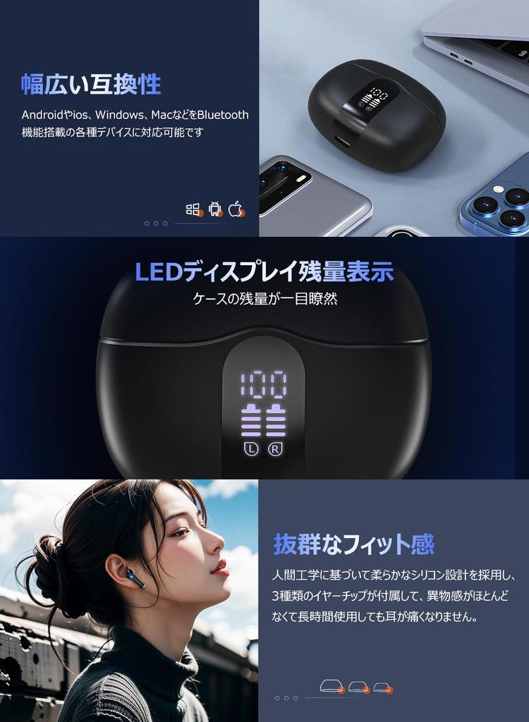 [2024 Sound Quality Edition: Powerful Bass and Clear Mid-High Tones] Bluetooth Wireless Earbuds, Bluetooth 5.4, LED Display, Dual Microphone, ENC