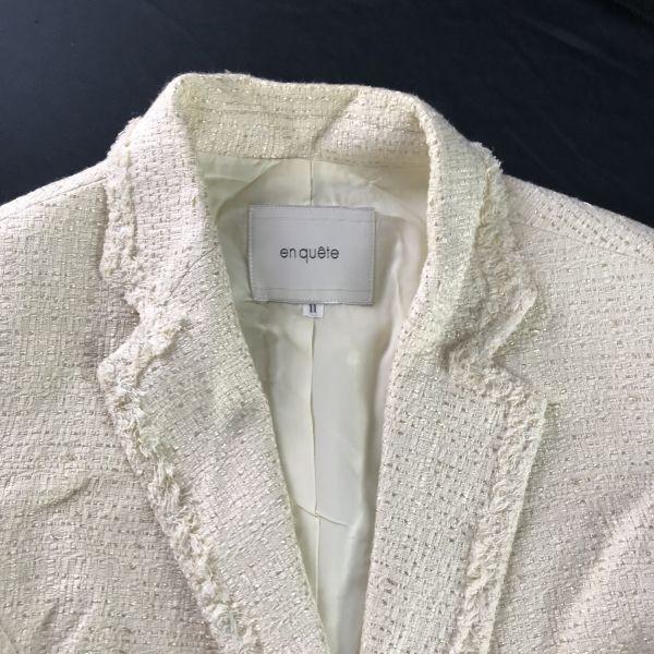 Enquete Japan Tweed Knielanges Rock-Anzug-Set 9.11 M Elfenbein(GEBRAUCHT)
