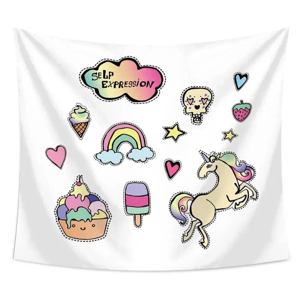 Cartoon Unicorn Print Tapestry Office Living Room Tapestry Home Wall Decoration Tapestry
