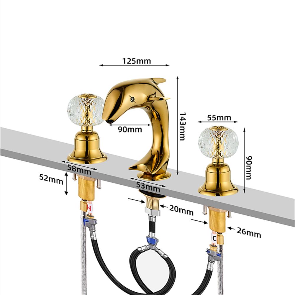 Tuqiu widespread Gold Basin faucet Dolphin Bathroom faucet Lavotory Tap luxury Basin Mixer Hot And Cold shower room sink Faucet