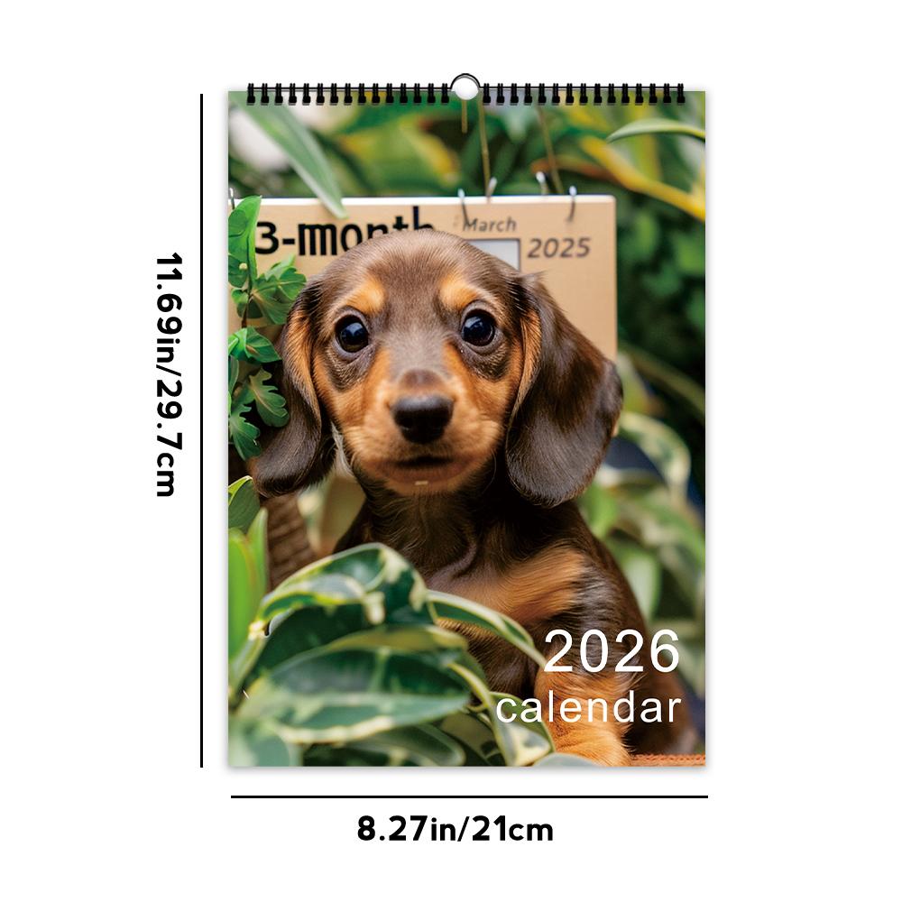 1pc Nature & Puppy Wall Calendar - Pet Dog Theme, 12 Different Designs, Suitable for Dog Lovers, Christmas and New Year Gifting