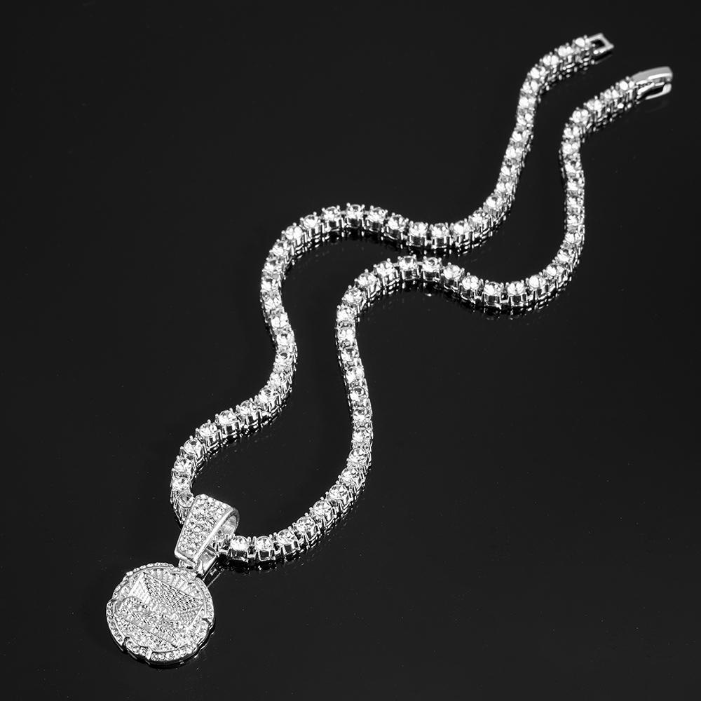 Zartes Glänzendes Letztes Abendmahl Anhänger Halskette Herren Schmuck Passend Iced Out 4mm Tennis Kette Mode Herren Hip Hop Stil Damen Geschenk 18inch(45cm) gray