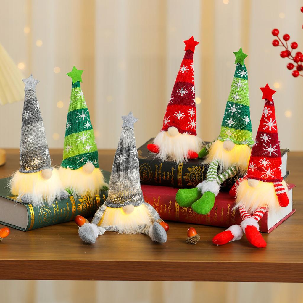 Christmas Faceless Doll Ornaments LED Light Plush Knitting Crafts Tree Pendant Christmas Decorations Home Kids Gift