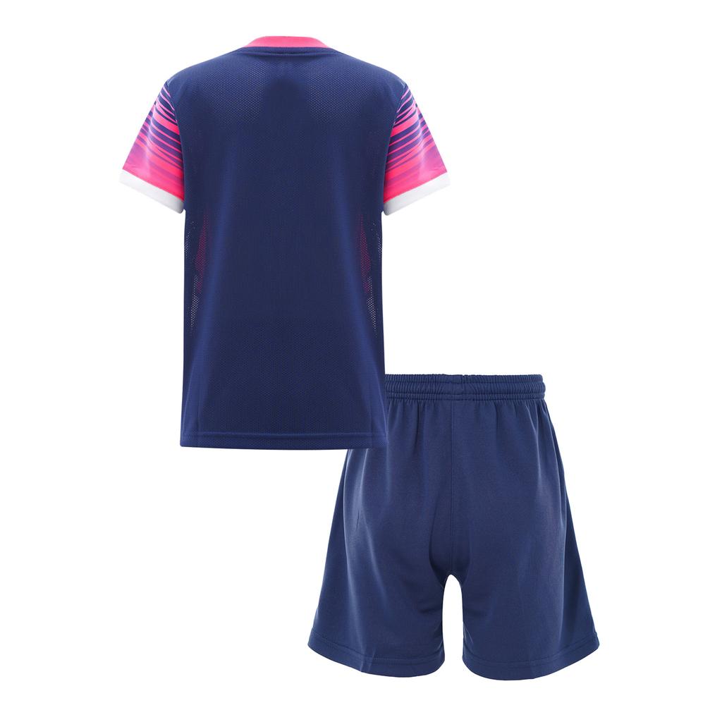 Ensemble d'entraînement de football pour garçons Survêtement T-shirt stylé à imprimé col en V manches courtes Short à cordon de serrage