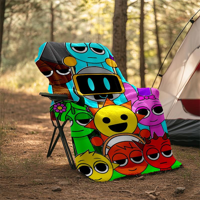1pc SPRUNKI5 Theme Blanket - Digital Print, Polyester, Cozy for All Seasons, Perfect for Outdoor, Camping, and Travel