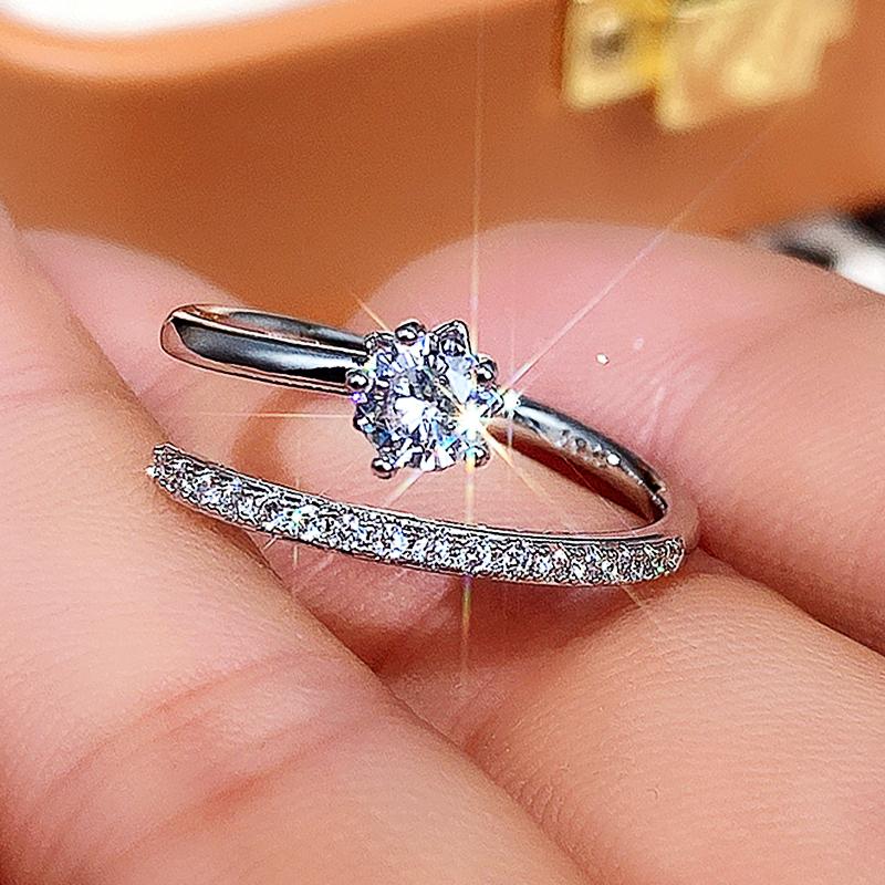 Luxury Silver Color Open Ring Women Wedding Accessories High Quality AAA Cubic Zirconia Ring Adjustable Fashion Jewelry