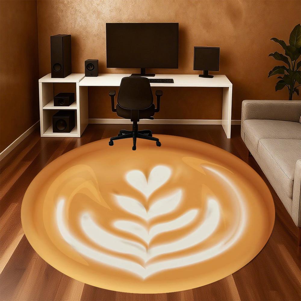 1pc Coffee Latte Art Round Chair Mat Area Rug - Non-Slip, Floor Mat for Office, Bedroom, and Indoor Decor C1118138