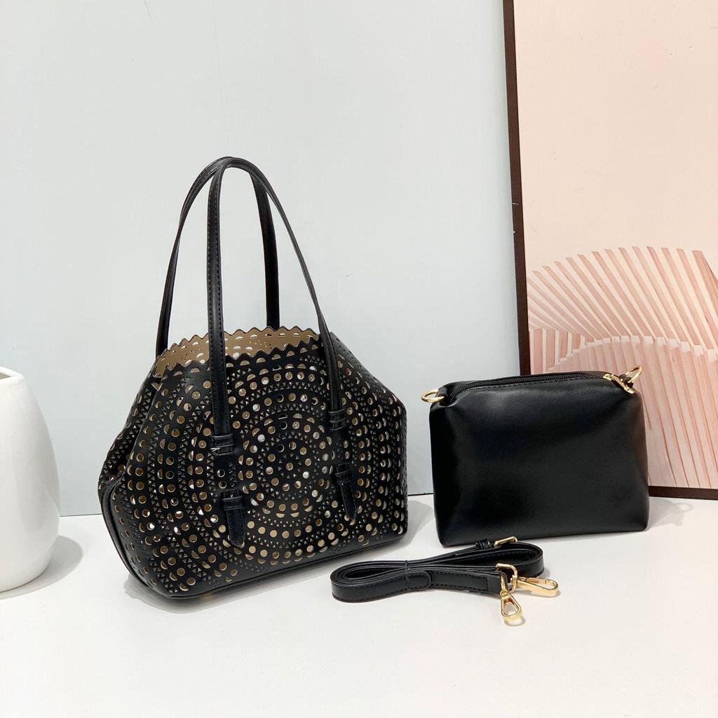 Cross-Border Carved Leather Handbag Set: Tote, Cosmetic Bag & Coin Purse