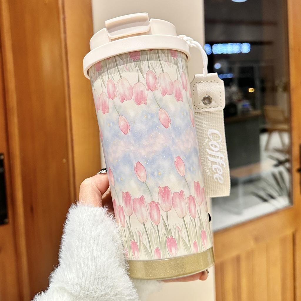 New Thermos Cup Coffee Cup Women's High Appearance Level Large Capacity Straw Water Cup Birthday Gift