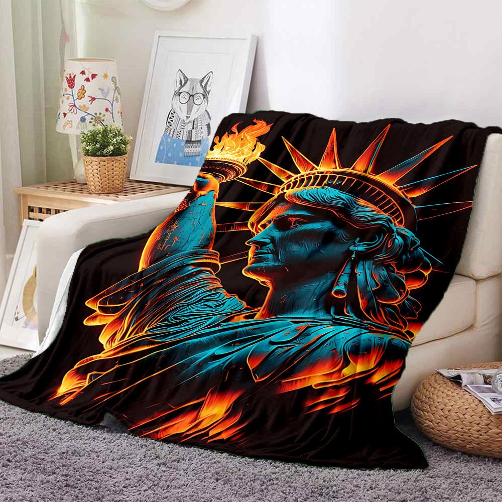 1pc Statue of Liberty Soft Comfortable Blanket Digital Print, All Season Multipurpose Knit Fabric Bedding, Office, Sofa Home Decor Blanket