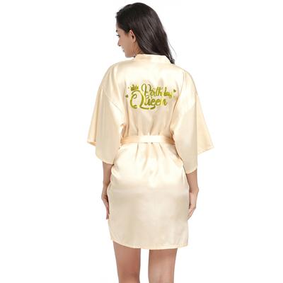 Women's Summer Thin Short Loungewear Letters Printed Kimono Sexy Lace Up Bathrobe Birthday Party Robe