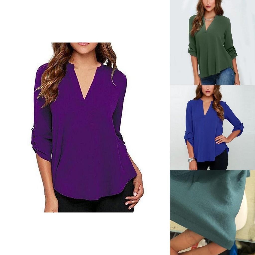 Stylish Women's Casual Long Sleeve V-neck T-shirt Pullover Tunic Blouse Options