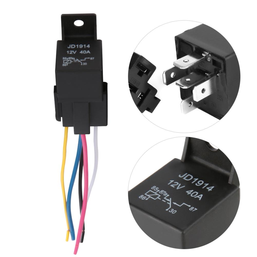 5ks 12V 30A/40A Automobilové relé 5kolíkové SPDT se zásuvkou pro kabeláž