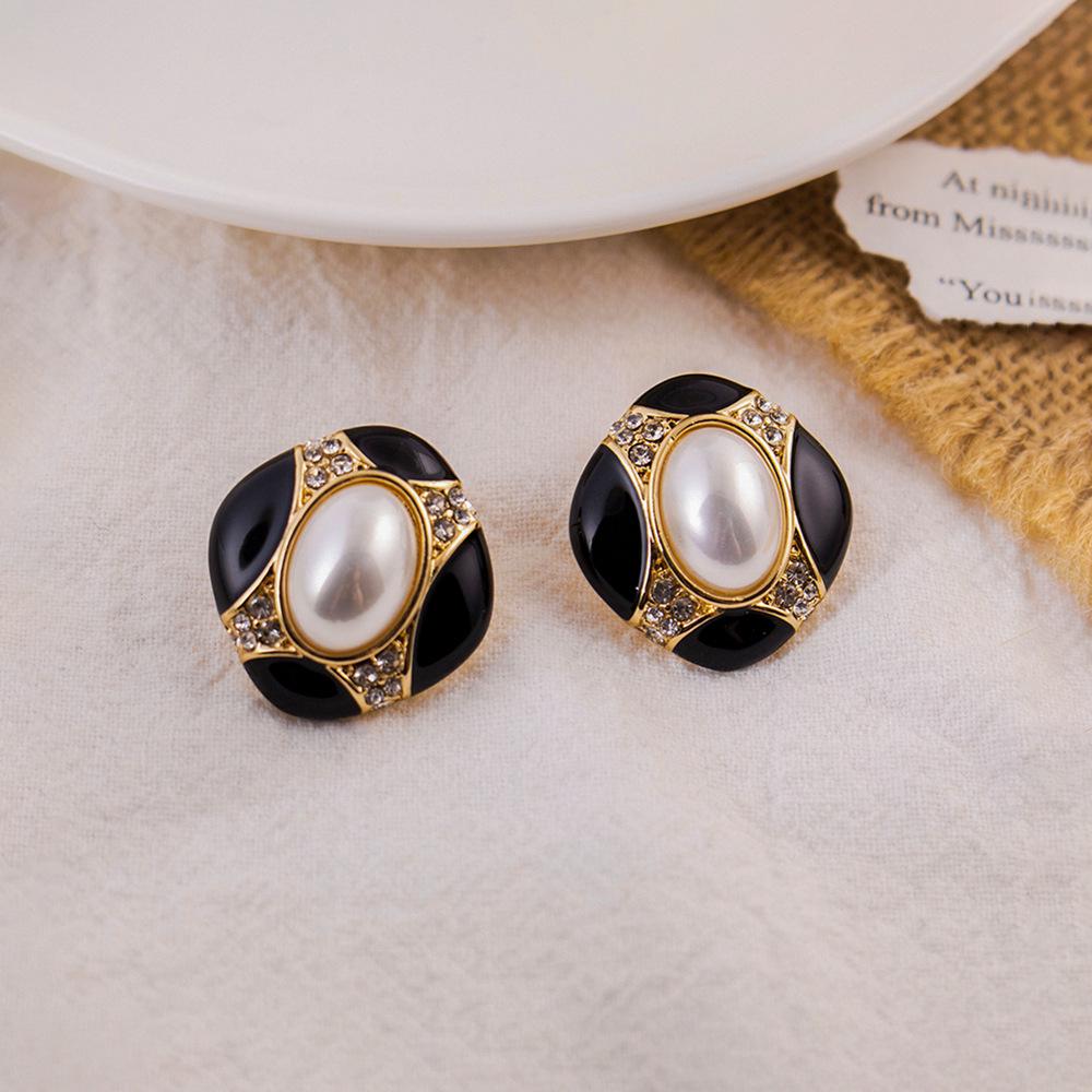 

Вінтажні геометричні сережки-пусети зі стразами - Ретро придворний стиль, Нішевий дизайн, Легка розкіш, Високий клас