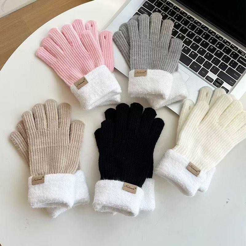 Knit Gloves for Women Winter Warm Fingerless Touchscreen Gloves Cute Cycling Cold Weather Half Finger Anti Slip Riding Gloves
