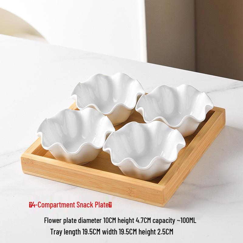 Flower-Shaped Ceramic Snack & Dessert Plate with Compartments for Fruit and Afternoon Tea