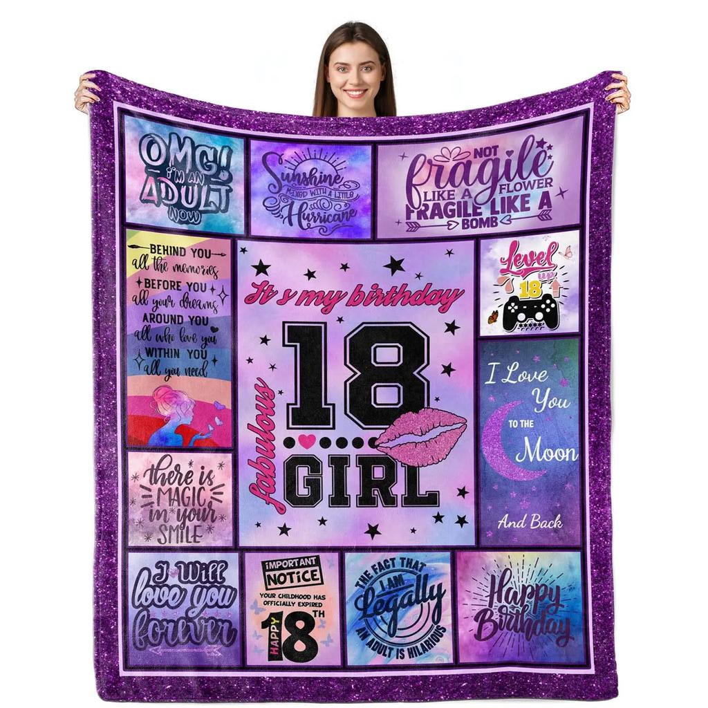 18th Birthday Gifts Ideas for Girls-Girls 18th Birthday Decor Blanket-Gift for 18 Year Old Girl-Gifts for Daughter Bestie Sister