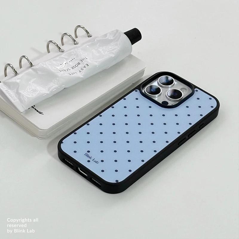 Korean Ins Trendy Blue Groud Black Polka Dots Phone Case For For Iphone 17 AIR 16 1 14 13 12 11 Pro Max XR XSMAX 7 8 PLUS Y2K Cover