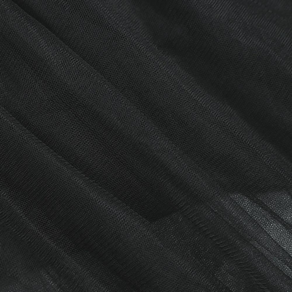 Vintage Dark PU Leather High-Waist A-Line Mesh Skirt