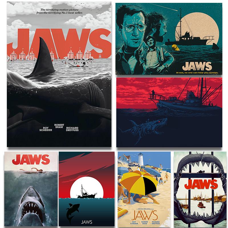 Berühmte Amerikanische Klassische Horror Jaws Filmplakate Retro Küstenstadt Drucke Leinwandmalerei Wandbilder Heim Wohnzimmer Dekor