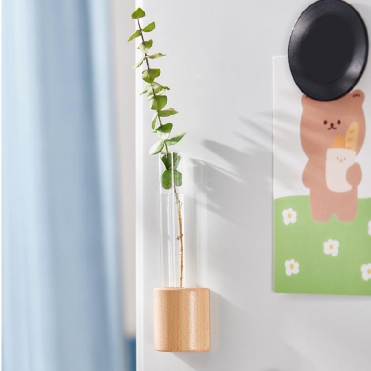 Mini Magnetic Vase for Fridge Wood and Test Tube Designs Refrigerator Magnet Flower Holder Planter for Home Decoration