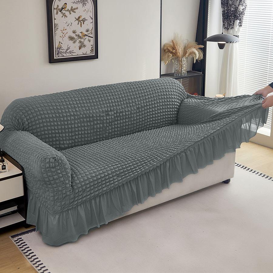 1Pc Seersucker Sofa Slipcover With Skirt Solid Color Bubble Gauze Sofa Couch Cover Dustproof Furniture Protector For Living Room