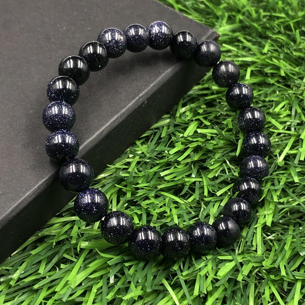 8mm Natural Blue Sunstone Gemstone Round Beads Jewelry Handmade Shining Blue Beads Bracelet 7.5" For Gift RBB-93