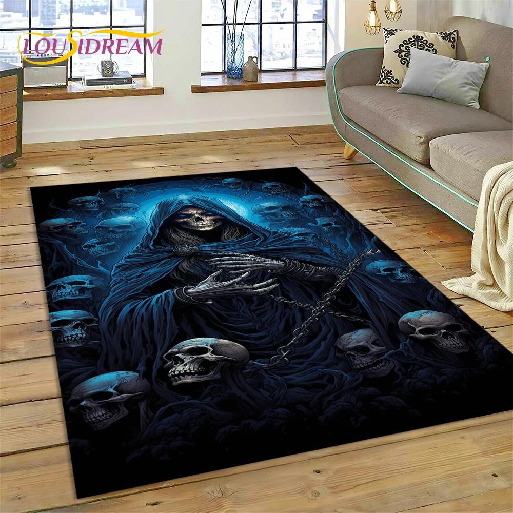 Alfombra de Estilo Gótico de Horror Personaje Calavera Fantasma Espíritu 27 para Dormitorio Sala de Estar Decoración de Sofá del Hogar, Alfombrilla de Suelo Decorativa para Niños