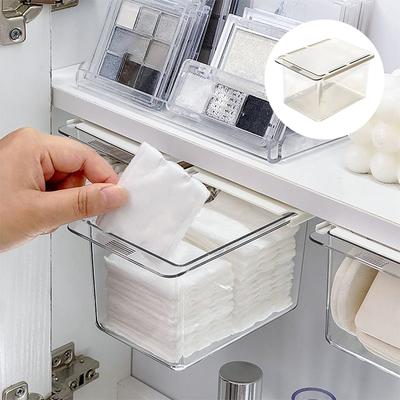 Caja de almacenamiento estilo cajón debajo del gabinete del espejo Algodón transparente para baño Algodón de maquillaje Almacenamiento extraíble para baño