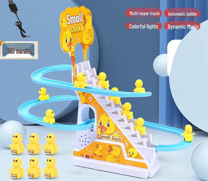 Interactive Electric Little Yellow Duck Climbing Stairs Toy with Music - Educational and Fun for Kids