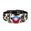 Factory National Country Flag Design Bracelet Crystal Bead Snap Button Sports National Team Jewelry Gift Leather Wrap Bracelet
