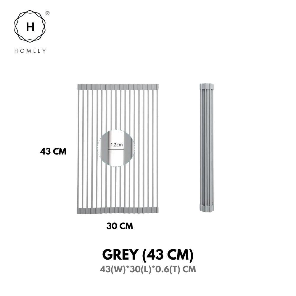

Homlly Over The Sink Roll Up Square Rods Dish Drainer Rack with Utensil Holder Grey 43*30cm