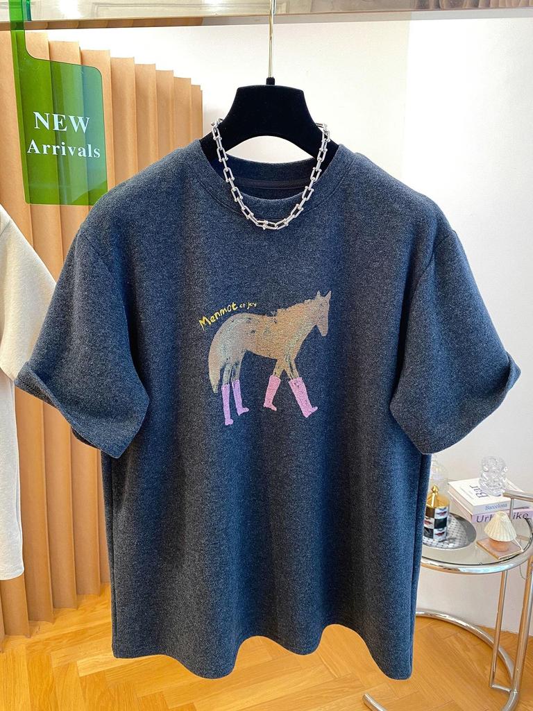 Spring Plus Size Year of the Horse Printed T-shirt - Women's Loose Short Sleeve Top