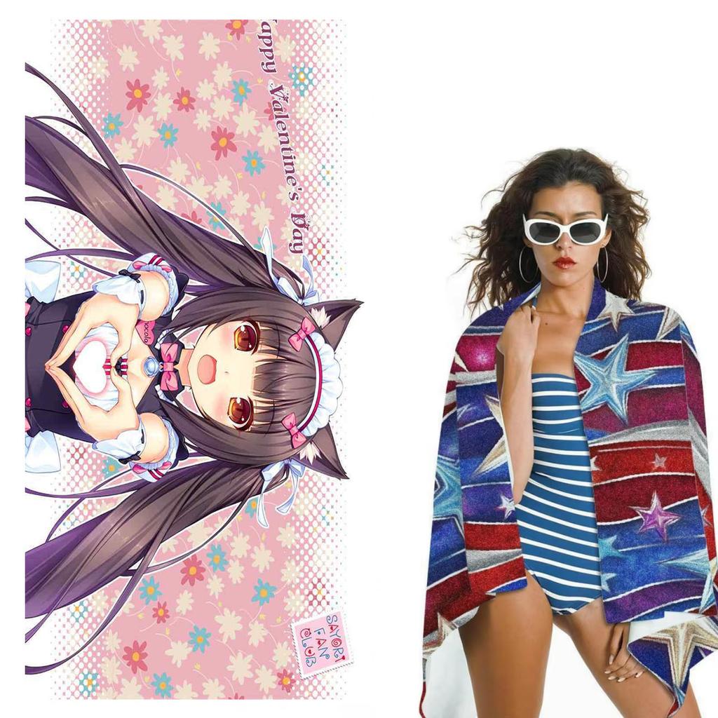 Galgame Anime Nekopara Beach Towel Soft Skin Friendly High Water Absorption Quick Dry Gym Sports Towel Stylish Beach Accessories